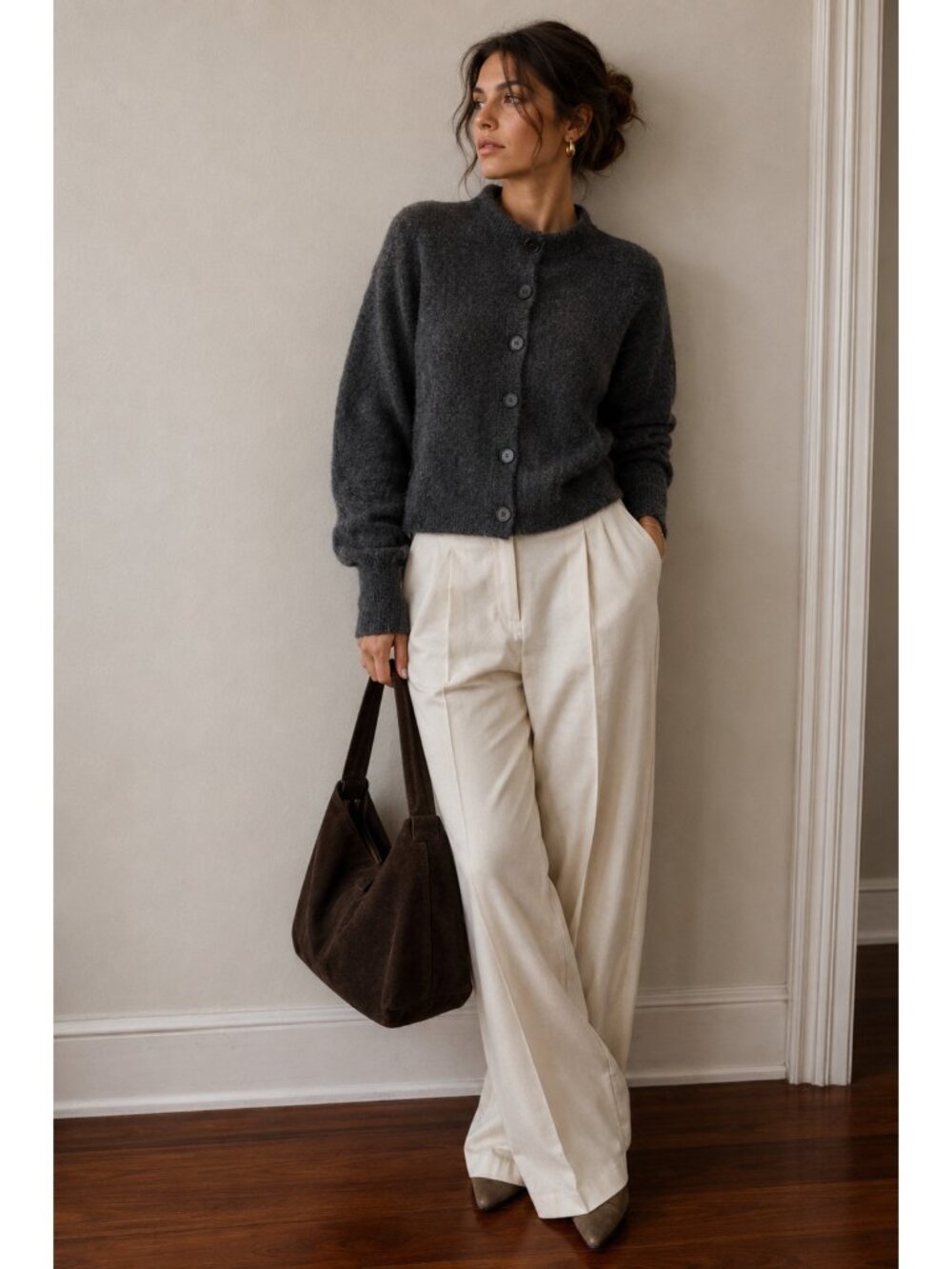 Everlane Women’s Size XS Gray Alpaca Wool Blend Mock Neck Cardigan Sweater
